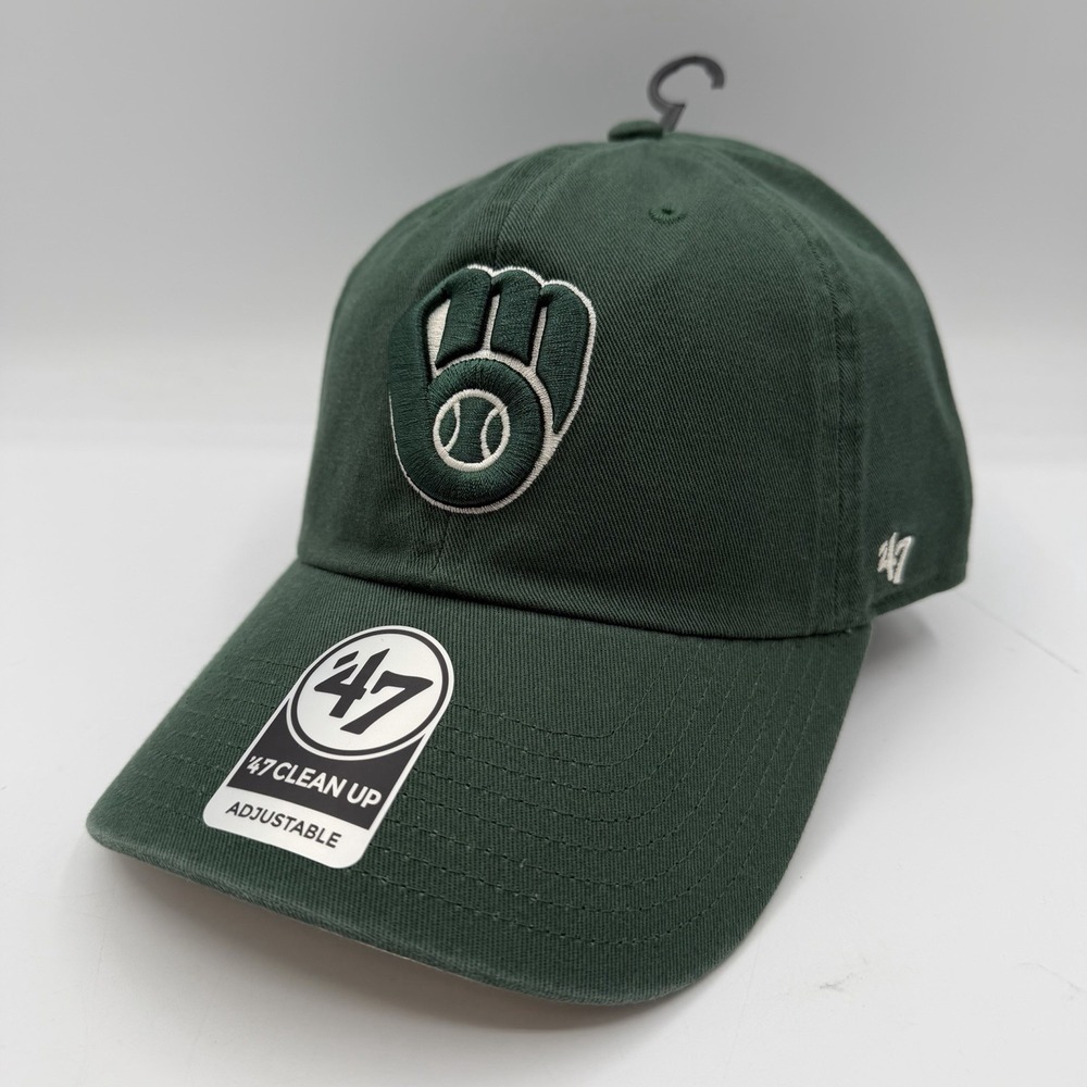 '47 Brand Clean Up Milwaukee Brewers Hat Cap Strapback‎ Green Adjustable MLB